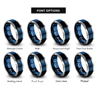 font options for inside engraving on blue & silver manta ray surf rings