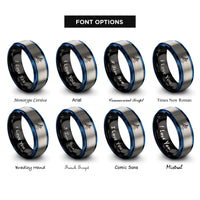 font options for inside engraving on black & blue & gray mantis stance rings