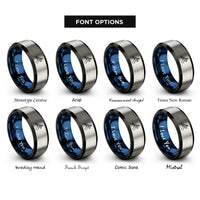 font options for inside engraving on black & blue & gray mantis stance rings