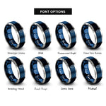font options for inside engraving on blue & gray map pin icon rings