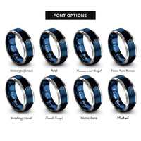 font options for inside engraving on blue & gray map pin icon rings