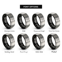font options for inside engraving on black & grey map pin marker rings