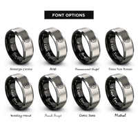 font options for inside engraving on black & grey map pin marker rings