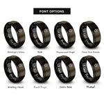 font options for inside engraving on gunmetal & black map pin mountain rings