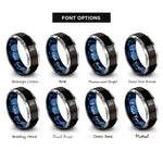 font options for inside engraving on black & blue & gray map scroll compass rings