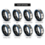 font options for inside engraving on black & blue & grey map scroll compass rings