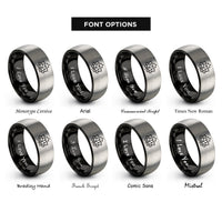 font options for inside engraving on black & gray maple leaf cluster rings