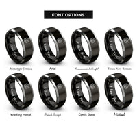 font options for inside engraving on black & grey maple leaf cluster rings