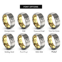 font options for inside engraving on gold & gray maple leaf rings