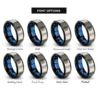 font options for inside engraving on black & blue & silver marina masts trio rings