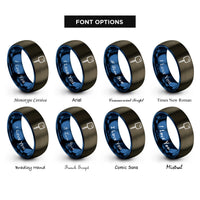 font options for inside engraving on gunmetal & blue marshmallow on stick rings