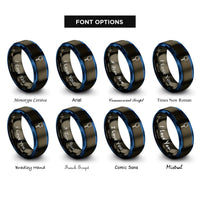font options for inside engraving on gunmetal & blue marshmallow on stick rings
