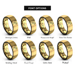 font options for inside engraving on black & gold marshmallows sticks rings