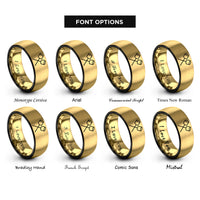 font options for inside engraving on black & gold marshmallows sticks rings