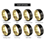 font options for inside engraving on black & gold marshmallows sticks rings
