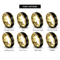 font options for inside engraving on black & gold marshmallows sticks rings
