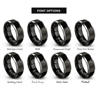 font options for inside engraving on black & grey marshmallows sticks rings