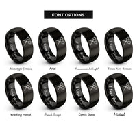 font options for inside engraving on black marshmallows sticks rings