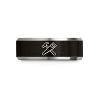 custom couples rings men – black & gray tungsten hammer saw crossed wedding band
