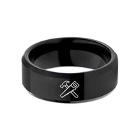 tungsten couples rings set – black tungsten hammer saw crossed wedding band