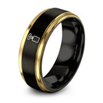 engraved couple promise rings – black & gold tungsten lit candle halo ring