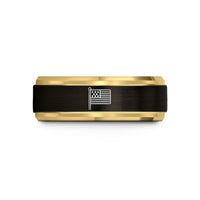 tungsten bands for couples – black & gold tungsten blue line wedding band