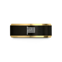 engraved rings for partners – black & gold tungsten blue line wedding band