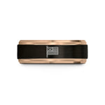 unisex promise rings set – black & rose gold tungsten blue line wedding band