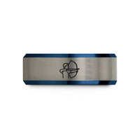 his and hers rings – black & blue & gray tungsten recurve archer draw wedding band