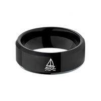 matching bands for her – black tungsten sail icon wave wedding band