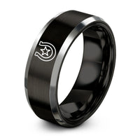 unique presents for two – black & silver tungsten upright horseshoe star ring