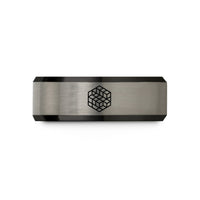engraved rings for couples – black & silver tungsten rhombille tiling wedding band