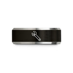 engraved ring for friends – black & grey tungsten adjustable wrench wedding band
