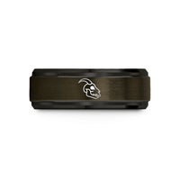 engraved rings for partners – gunmetal & black tungsten goat skull wedding band