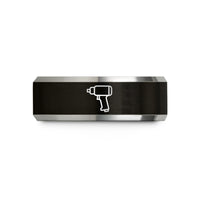 matching rings for couples – black & gray tungsten impact wheel gun wedding band