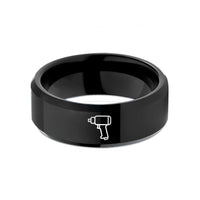 engraved friendship ring gift – black tungsten impact wheel gun wedding band