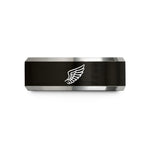 unisex tungsten wedding ring – black & gray tungsten angel wing wedding band