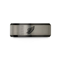 unisex tungsten wedding ring – black & grey tungsten angel wing wedding band