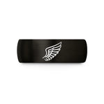 couples matching wedding bands – black tungsten angel wing wedding band