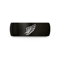 couples matching wedding bands – black tungsten angel wing wedding band