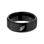 couples matching wedding bands – black tungsten angel wing wedding band