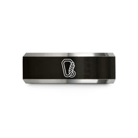 matching rings with engraving – black & grey tungsten carabiner rope wedding band