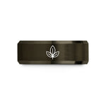 engraved promise rings set – gunmetal & rose gold tungsten tea leaf wedding band