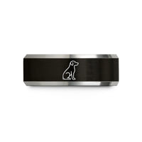 engraved tungsten rings set – black & grey tungsten sitting dog wedding band