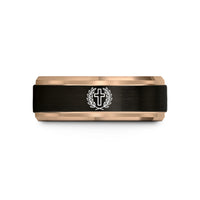 wedding bands for pairs – black & rose gold tungsten cross wreath wedding band