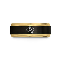 engraved rings for partners – black & gold tungsten gender symbols wedding band