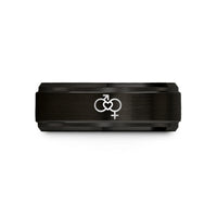tungsten wedding rings set – black & rose gold tungsten gender symbols wedding band