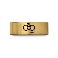 custom couples wedding bands – gold tungsten gender symbols wedding band