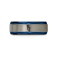 couples rings with engraving – blue & grey tungsten saturn lead wedding band