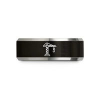 tungsten wedding bands men – black & silver tungsten tower crane wedding band